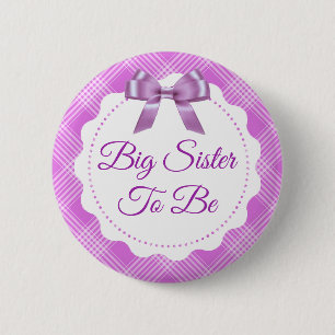 Purple Plaid and Bow Big Sister to be Button
