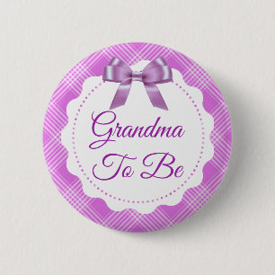 Purple  Plaid and Bow  Grandma to be Button