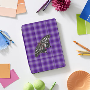 Purple Plaid Butterfly iPad Case HAMbyWG
