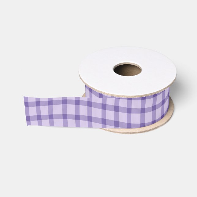 Purple Plaid Chequered Seamless Pattern Grosgrain Ribbon (Spool)