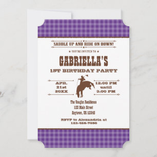 Purple Plaid Cowboy Rodeo Birthday Invitation