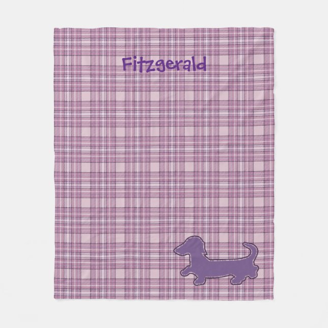 Purple Plaid Dachshund Fleece Blanket (Front)