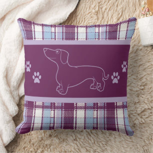 Purple Plaid Dachshund Throw Pillow