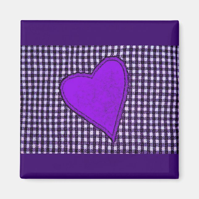Purple Plaid Heart Magnet (Front)