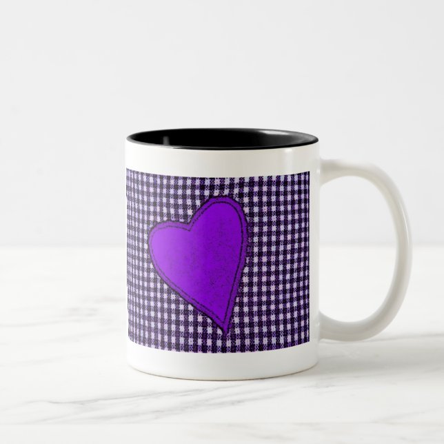 Purple Plaid Heart Two-Tone Coffee Mug (Right)