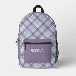 Purple Plaid Kids Personalised School Backpack