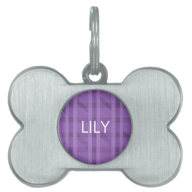 Purple Plaid Line Pattern  Pet ID Tag (Front)