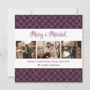 Purple Plaid Merry and Married Christmas Card