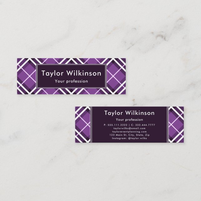 Purple Plaid Mini Business Card (Front/Back)