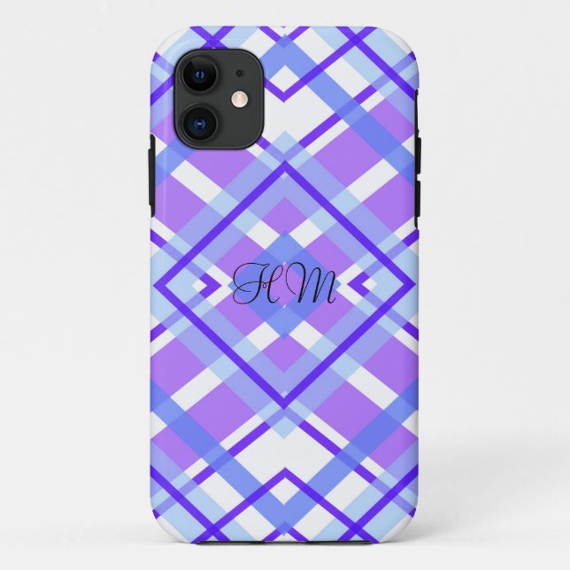 Purple Plaid Monogram Custom Initials Case-Mate iPhone Case (Back)