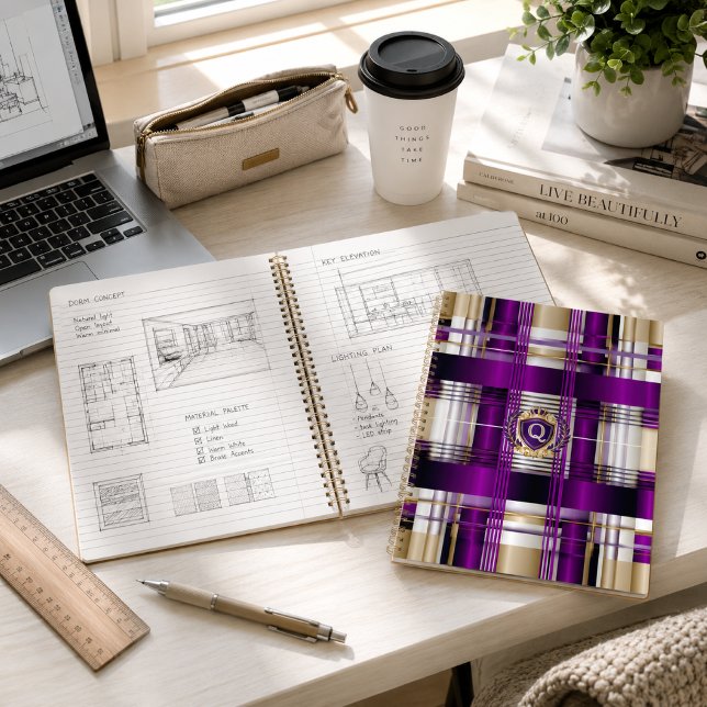 Purple Plaid Monogram Spiral Notebook (Classic Monogrammed Plaid Purple Notebook )