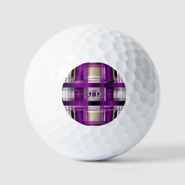 Purple Plaid Personalised Golf Balls (Front)