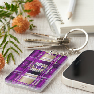 Purple Plaid Personalised Keychain