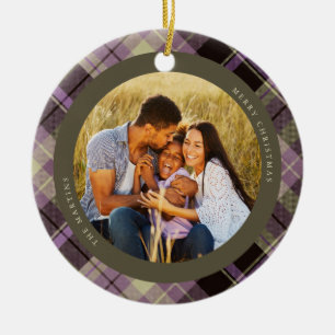 Purple Plaid Photo Ceramic Ornament
