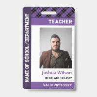 Purple Plaid Photo ID School Teacher