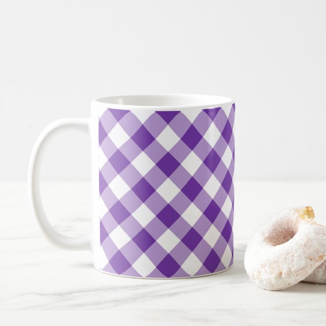 Purple Plaid Simple Pattern Coffee Mug (With Donut)