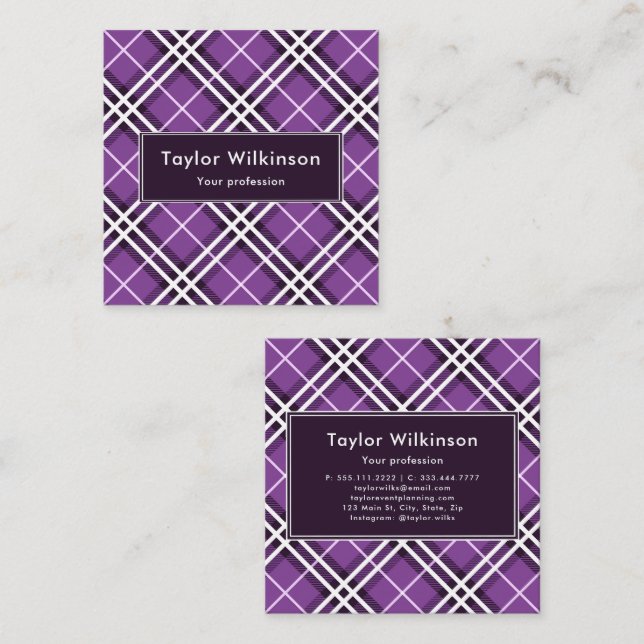 Purple Plaid Square Business Card (Front/Back)