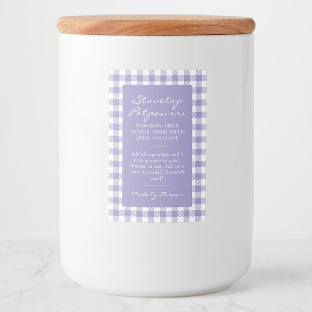 Purple Plaid Stovetop Potpourri Simmer Pot Label (Front)
