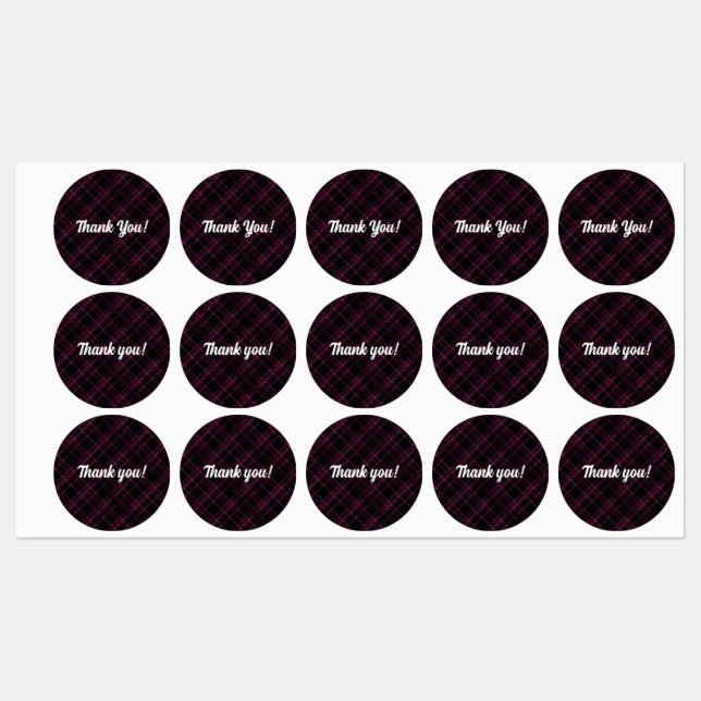Purple Plaid | Thank You | Round Waterproof Labels (Sheet)