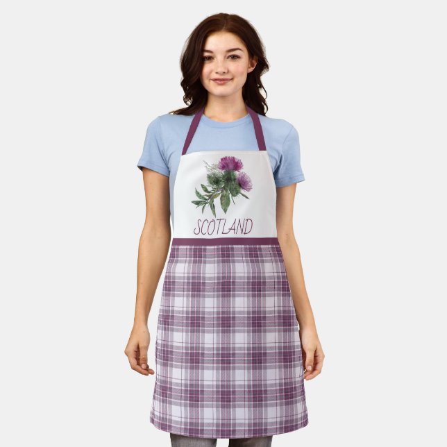 Purple Plaid with Flower of Scotland Thistle Apron (Worn)