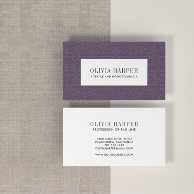 Purple | Plain Elegant Linen Look Professional  Business Card (Creator Uploaded)