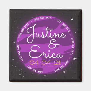 Purple Planet Space Themed Save Our Date Magnet
