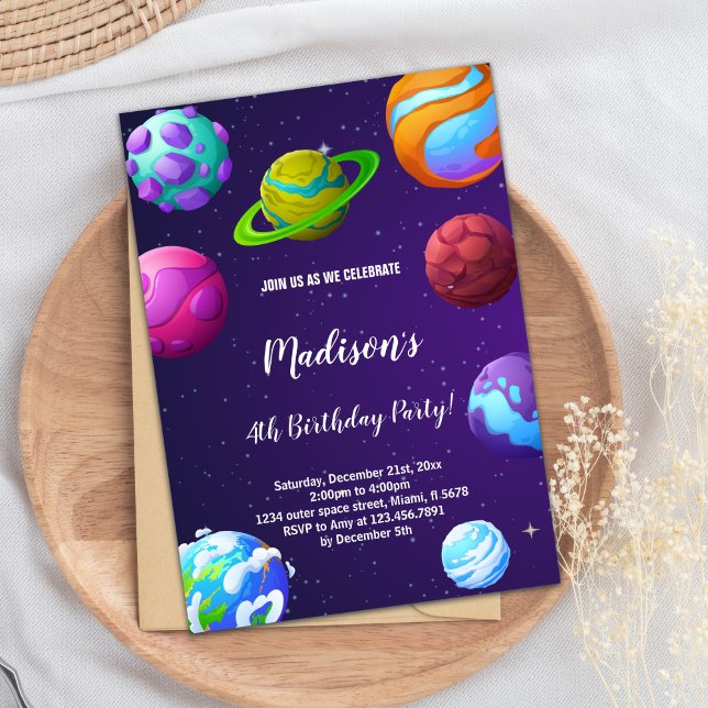 Purple Planets Birthday Invitation (Purple Planets Birthday Invitations)