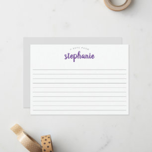 Purple Playful Script, Lined Large Flat Card
