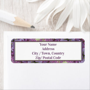 Purple plum and green patterned return address label