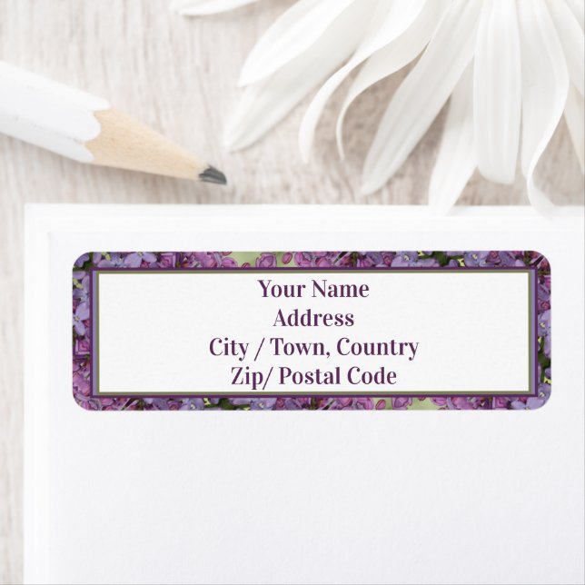 Purple plum and green patterned return address label (Insitu)