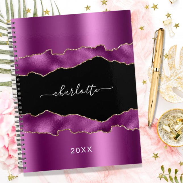 Purple plum black agate marble name script 2025 planner (Creator Uploaded)