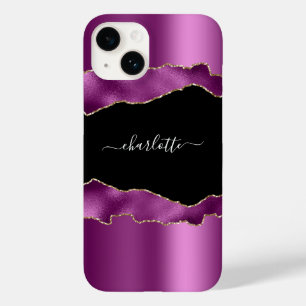 Purple plum black agate marble name script  Case-Mate iPhone 14 case