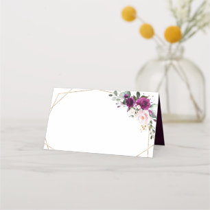 Purple Plum Blush Pink Roses Geometric Wedding Place Card