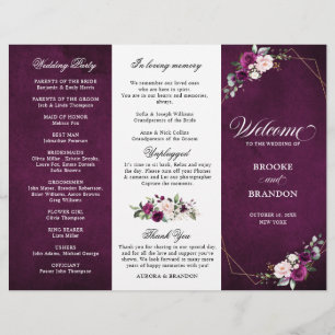 Purple Plum Blush Rose Trifold Wedding Program