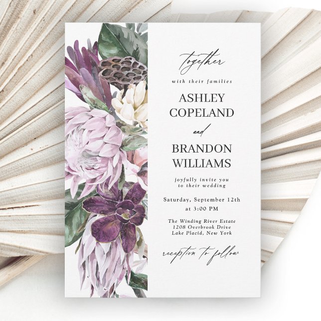 Purple Plum Boho Tropical Floral Wedding Invitation (Creator Uploaded)