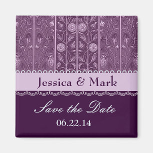 Purple Plum Damask Save Date Wedding Magnet