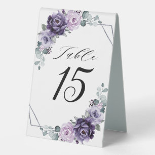 Purple Plum Floral Geometric Wedding Table Number 