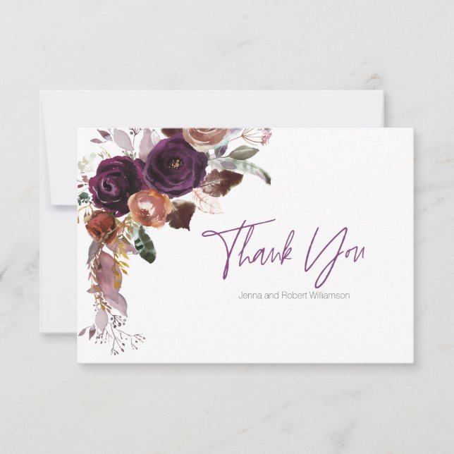 Purple Plum Floral Personalised Thank You Notes (Front)