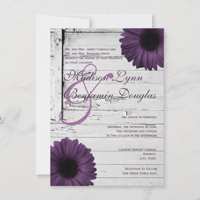 Purple Plum Gerber Daisy Wedding Invitations Ver2 (Front)