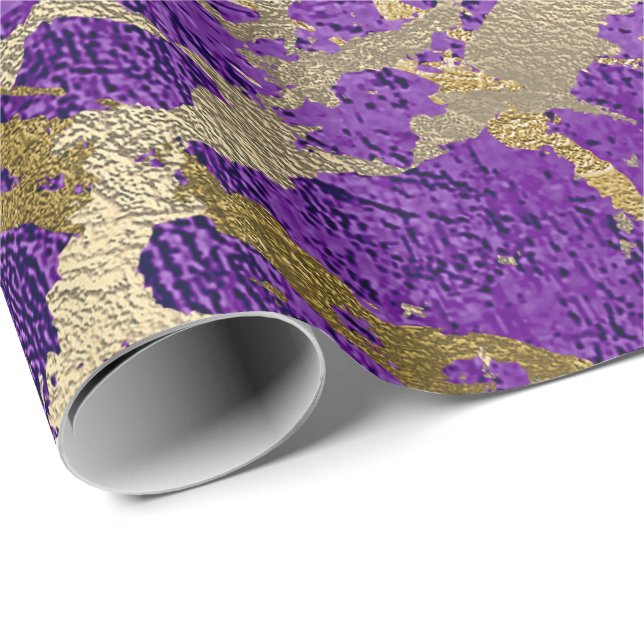 Purple Plum Gold Marble Shiny Metallic Leather VIP Wrapping Paper (Roll Corner)