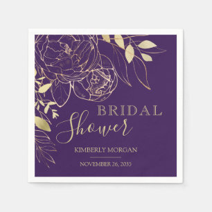 Purple Plum & Gold Modern Floral Bridal Shower Nap Napkin