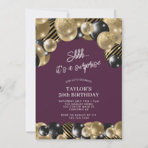 Purple Plum Gold Surprise 50th Birthday Invitation