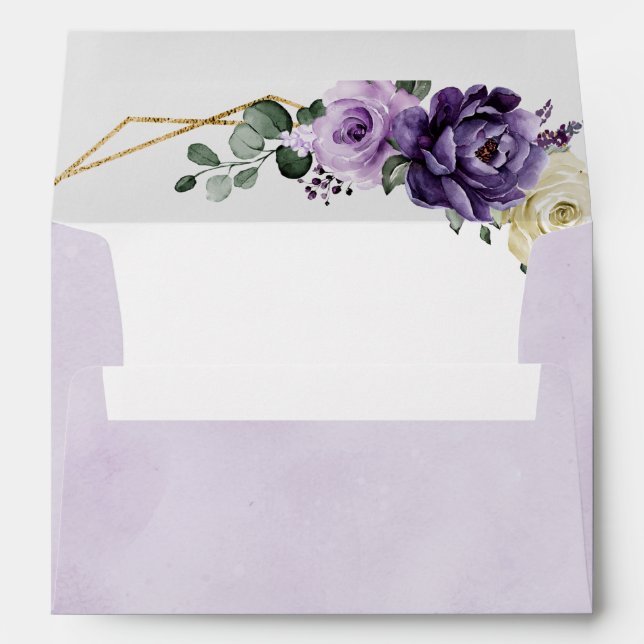 Purple Plum Ivory Gold Floral Geometric Wedding Envelope (Back (Bottom))