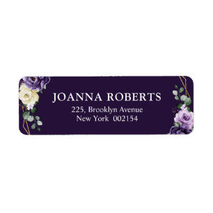 Purple Plum Ivory Gold Floral Geometric Wedding La Return Address Label