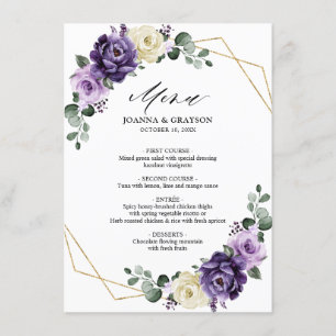 Purple Plum Ivory Gold Floral Geometric Wedding Menu