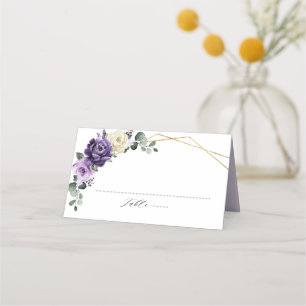 Purple Plum Ivory Gold Floral Geometric Wedding Place Card