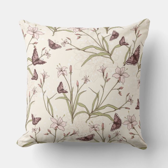 Purple Plum Lavender Blossoms Butterflies Cushion (Front)