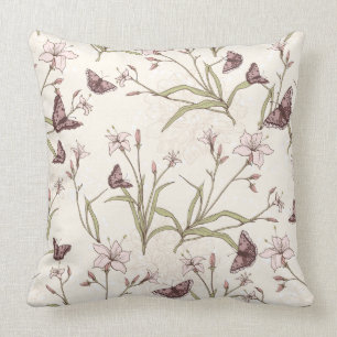 Purple Plum Lavender Blossoms Butterflies Cushion