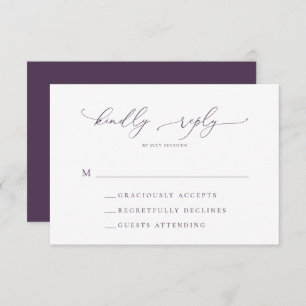 Purple Plum Minimalist Modern Wedding RSVP Card
