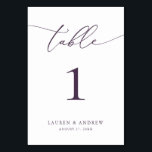 Purple Plum Minimalist Wedding | Event Custom Tabl Table Number<br><div class="desc">(**PLEASE NOTE: To order,  simply adjust your table number (and name/date) and add each number to your cart separately. Then check out once you are finished.) Beautiful,  elegant,  modern and minimalist,  table number card. Fully customisable with your names (or Event Name) and Date.</div>